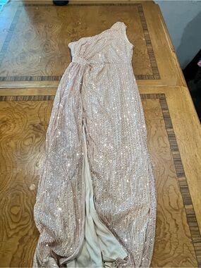 One-Shoulder Sequin Evening Dress in Blush